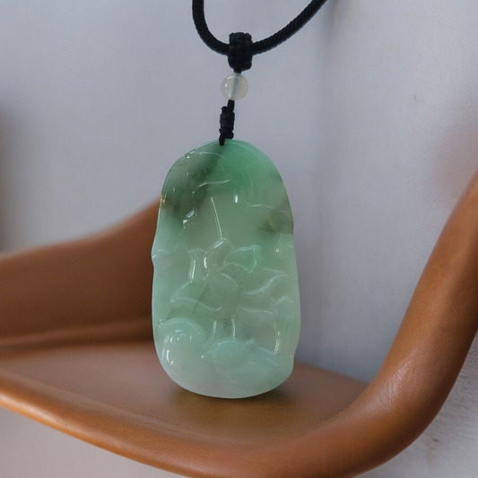 Lotus green jade carving